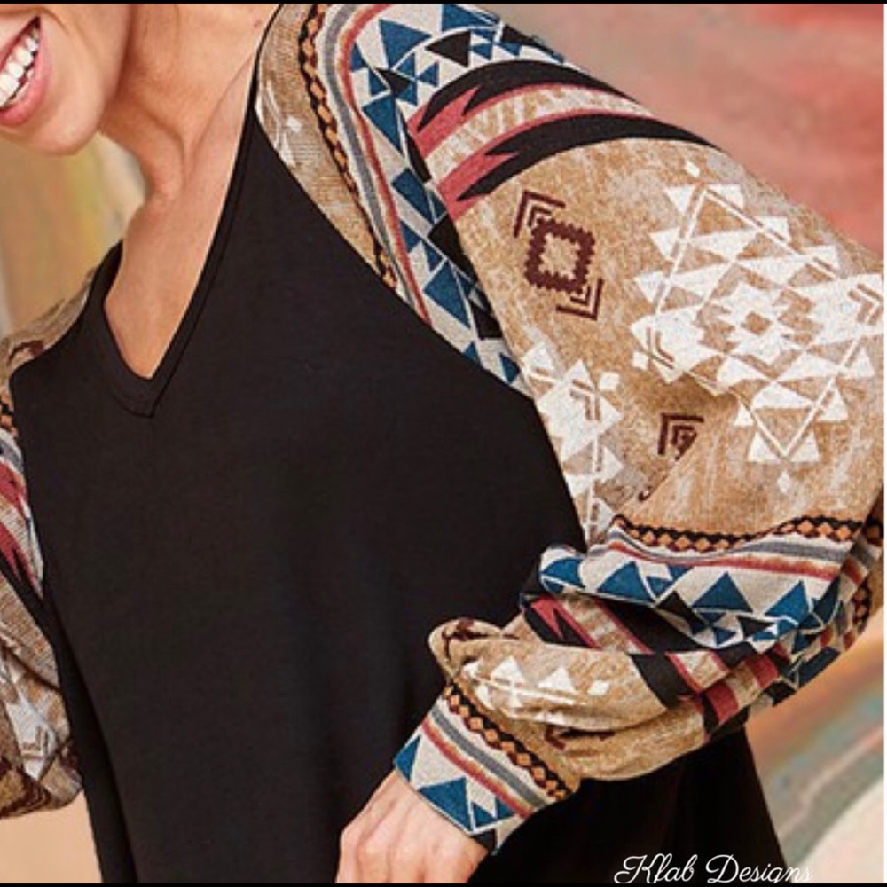 New! Sale 🔥Tribal Aztec V Neck Puff Long Sleeve Super Soft Top - Picture 8 of 8